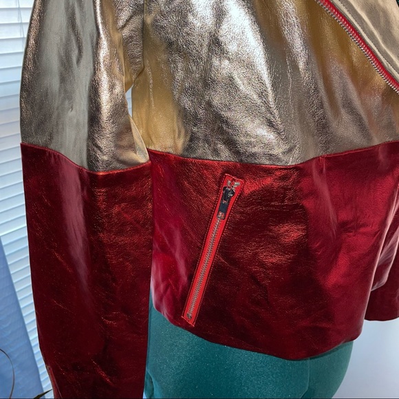 Honey Punch | Red & Gold Cropped Moto Jacket - Picture 3 of 5